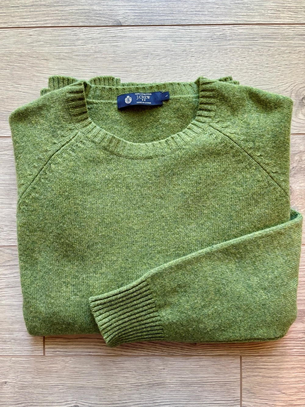 J.Crew Mens Green Lambswool Raglan Sleeve Crewneck Sweater Size L 88266